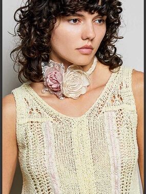 Handmade Pink and Cream Floral Choker Necklace by POL